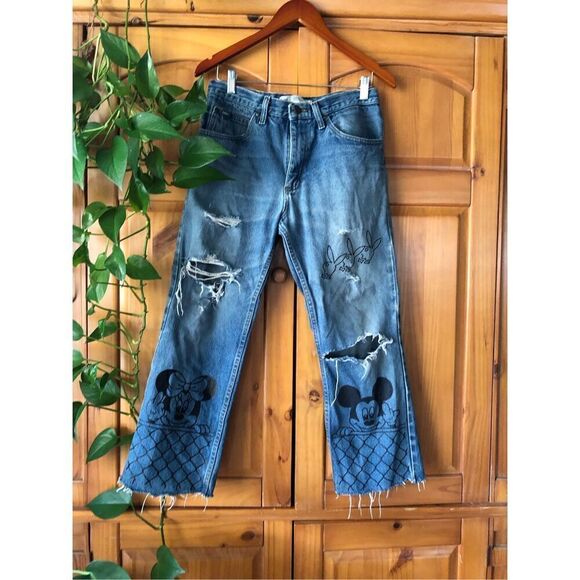 Lee Regular Fit Hand Painted Graffiti Vulgar Mickey and Minnie Jeans Size 32 - Picture 3 of 15